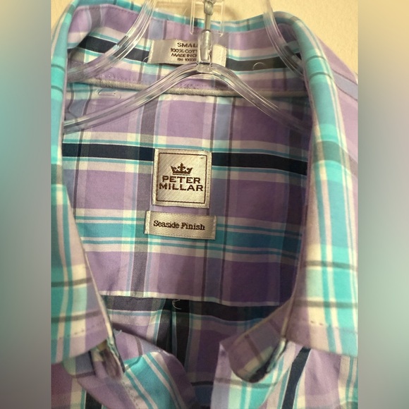 Peter Millar Seaside Finish Men’s Button Down Shirt Purple Blue Plaid Sz Small S - Picture 2 of 4